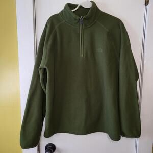 The North Face waffle knit fleece lined quarter zip pullover in green Men's MED